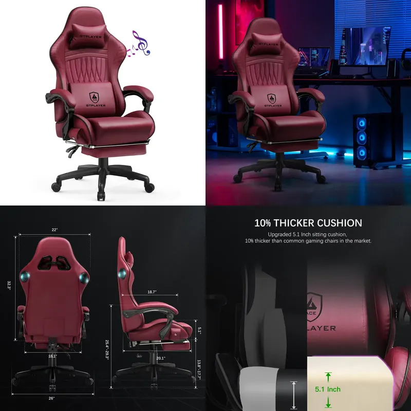 Speakers - Chaise de jeu GTPLAYER avec haut-parleurs,